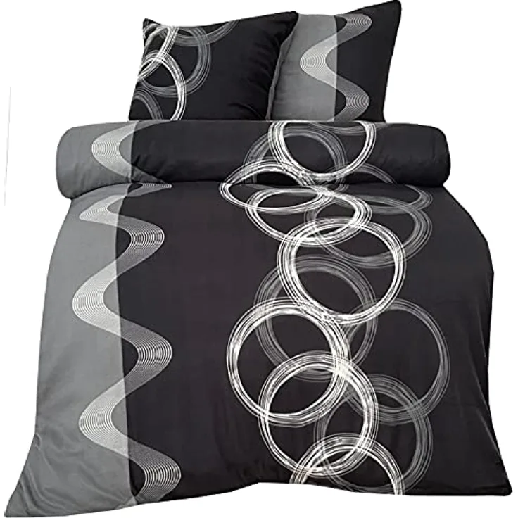 Leonado Vicenti - Winter Thermo Bettwäsche grau Fleece gestreift modern Schlafzimmer Garnitur Set Bezug Decke mit Reissverschluss, 200x220 cm, 3teilig
