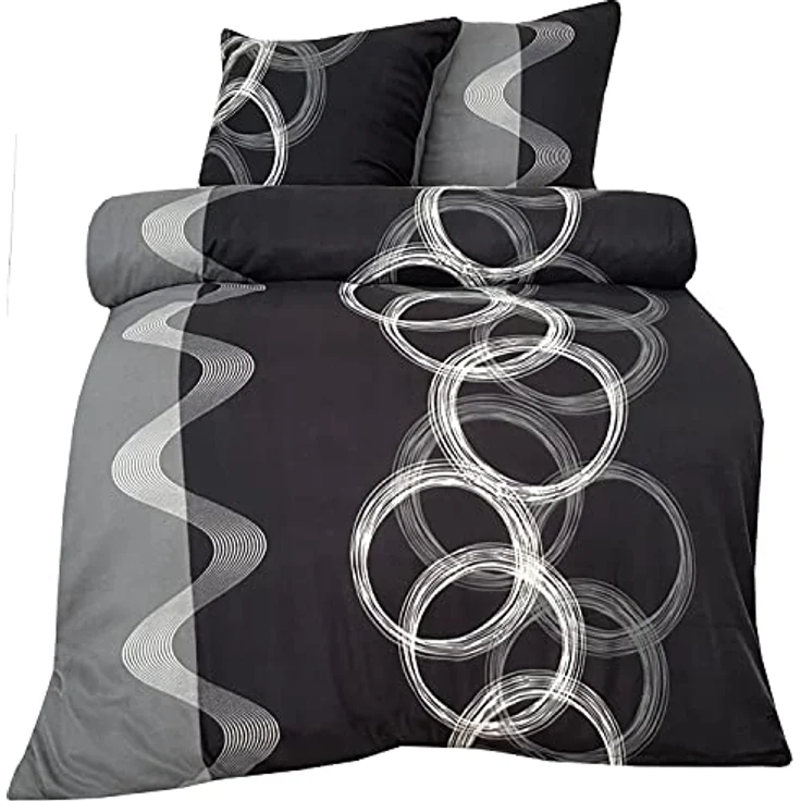 Leonado Vicenti - Winter Thermo Bettwäsche grau Fleece gestreift modern Schlafzimmer Garnitur Set Bezug Decke mit Reissverschluss, 200x220 cm, 3teilig – Bild 1