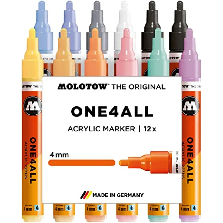 Molotow One4All 227HS Acryl Marker Pastell-Kit (hochdeckend, permanent, UV-beständig) 12 Stück sortiert – Bild 1