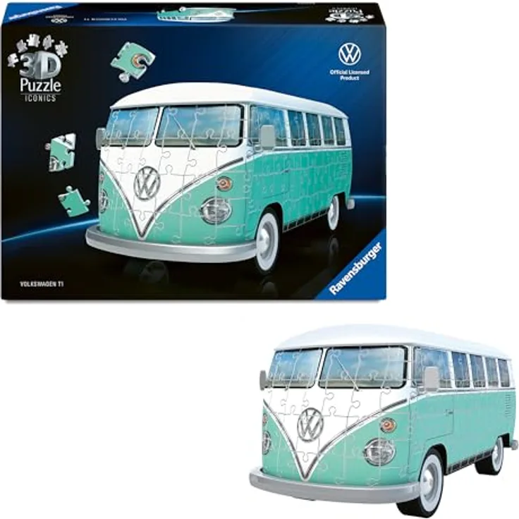 Ravensburger Iconics Volkswagen T1, 3D-Puzzle Modell mit 162 Puzzleteilen und Deko-Wert, 14,5 cm hoch