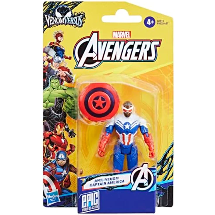 Avengers Marvel VenomVersus Anti-Venom Captain America Figur, 10 cm beweglich mit Schild im roten, weißen und blauen Design – Bild 5