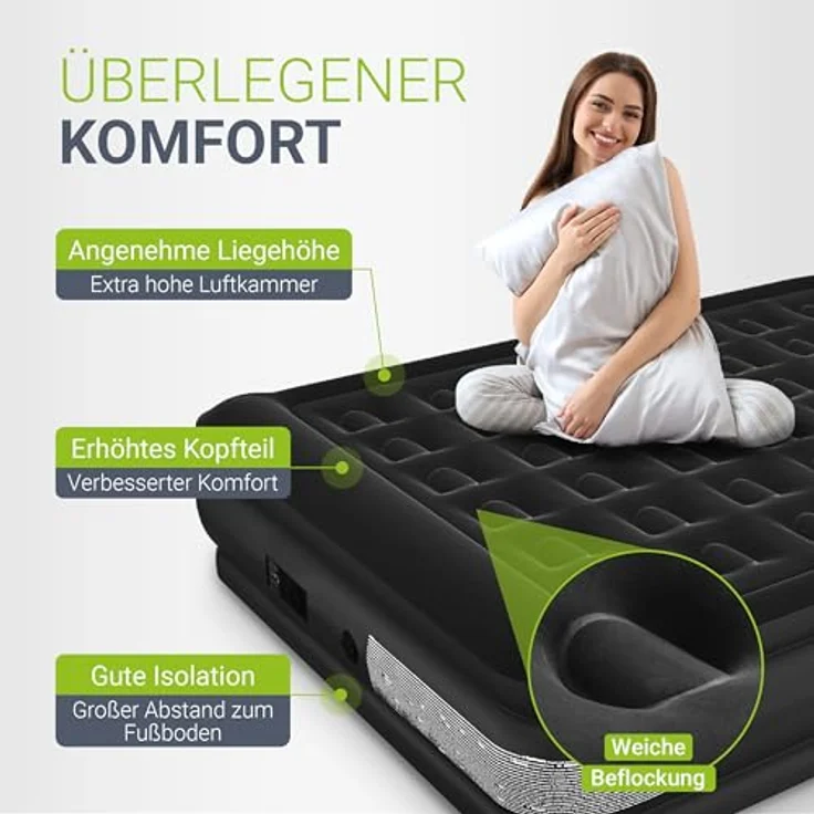 Juskys Luftmatratze Sapri L, Doppel-Luftbett, selbstaufblasend, wasserdicht, inkl. Pumpe, Schwarz – Bild 5