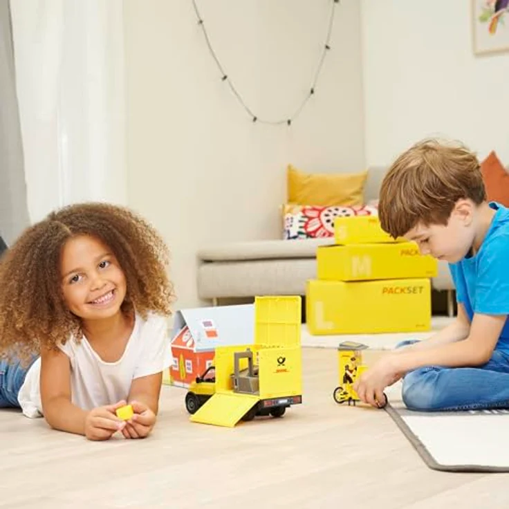 Dickie Toys DHL Delivery Set, Spielzeugauto mit Licht und Sound, inkl. Postbote, Fahrrad und Packstation, 25 cm – Bild 6