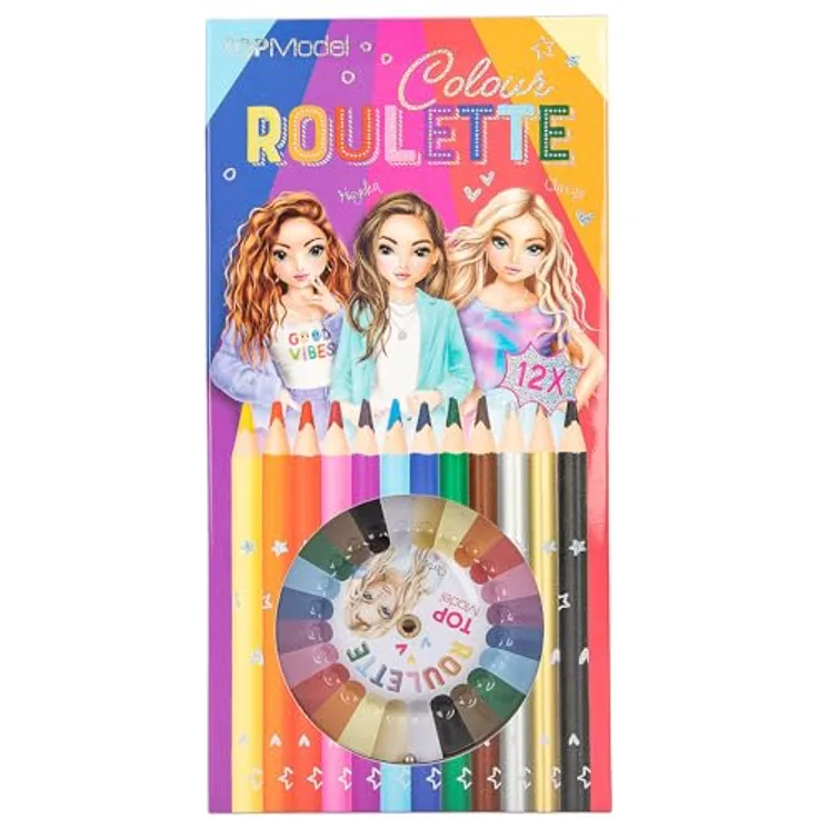 Depesche TOPModel Colour Roulette - Malspiel mit 12 dünnen Buntstiften und Farb-Roulette in kräftigen Farben