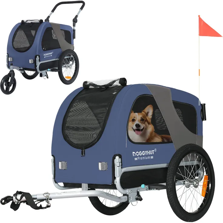 TIGGO DOGGYHUT® Fahrradhundeanhänger, Verstellbare Sicherheitsleine, 16" Luftbereifung, StVZO zugelassen