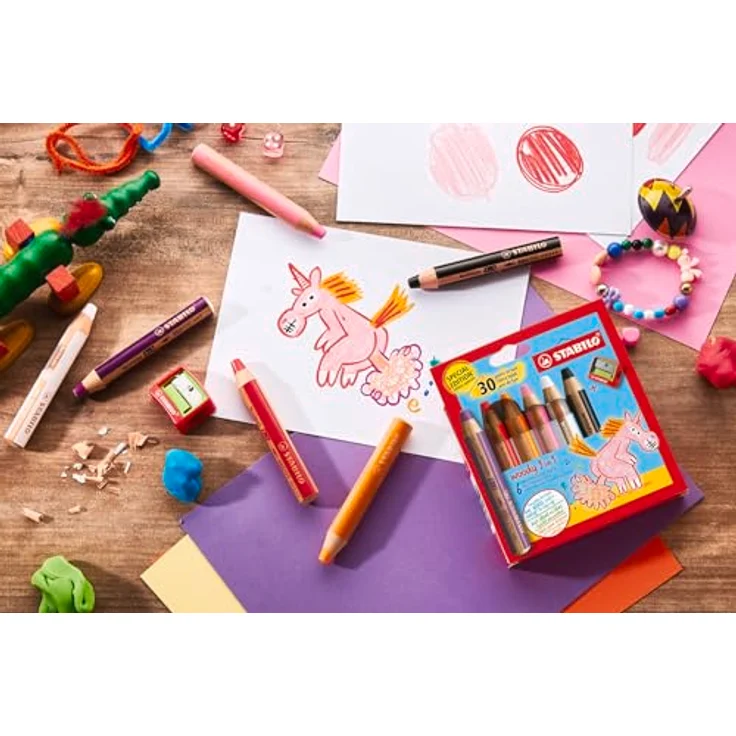 STABILO woody 3in1, Buntstifte im Einhorn Design, 6 Stück mit Spitzer, hohe Deckkraft und Farbintensität, auch für dunkles Papier geeignet – Bild 5