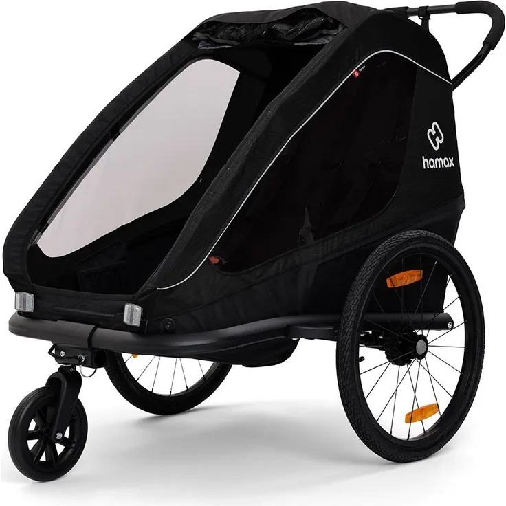 Hamax Traveller Fahrradanhänger für bis zu 2 Kinder, 5-Punkt-Gurt, abnehmbare Schubstange, grosser Stauraum und integriertes Rücklicht