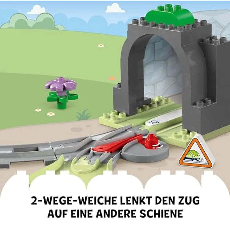 LEGO DUPLO Town 10425 Eisenbahntunnel und Schienen – Erweiterungsset mit 10 Schienensegmenten und Aktionsstein, Mehrfarbig – Bild 5