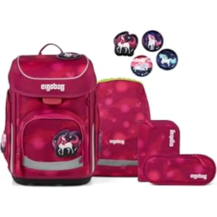ergobag cubo Set ergonomischer Schulranzen 5-teilig, für 1. Klasse, klassisch, höhenverstellbar, reflektierend, inkl. Sportbeutel und gefülltem Federmäppchen – Bild 1