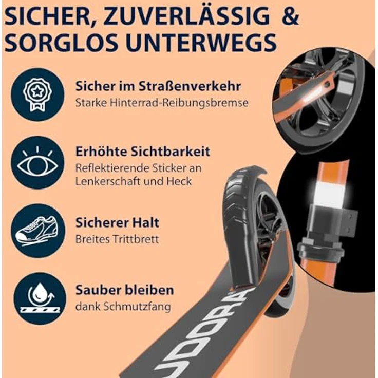 HUDORA Scooter Start 200, stabiler Aluminium-Roller, höhenverstellbar & zusammenklappbar, für Kinder & Erwachsene bis 100 kg, orange – Bild 5