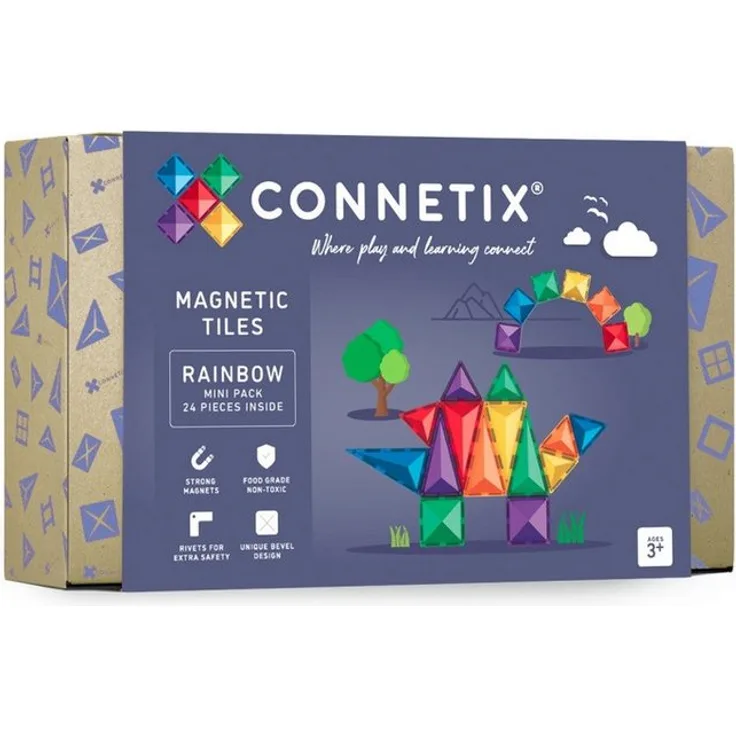 Connetix Magnetspielbausteine Rainbow Mini Pack verstärkte Magnete pädagogisches Lernspiel Kreativ, (Open Play, 24 Teile), ab 3 Jahren, Regenbogenfarben