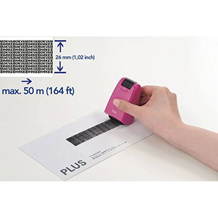 PLUS JAPAN Roll-Stempel zur Unkenntlichmachung von Daten, nachfüllbar, umweltfreundlich, 26mm Stempelfläche, blau – Bild 2