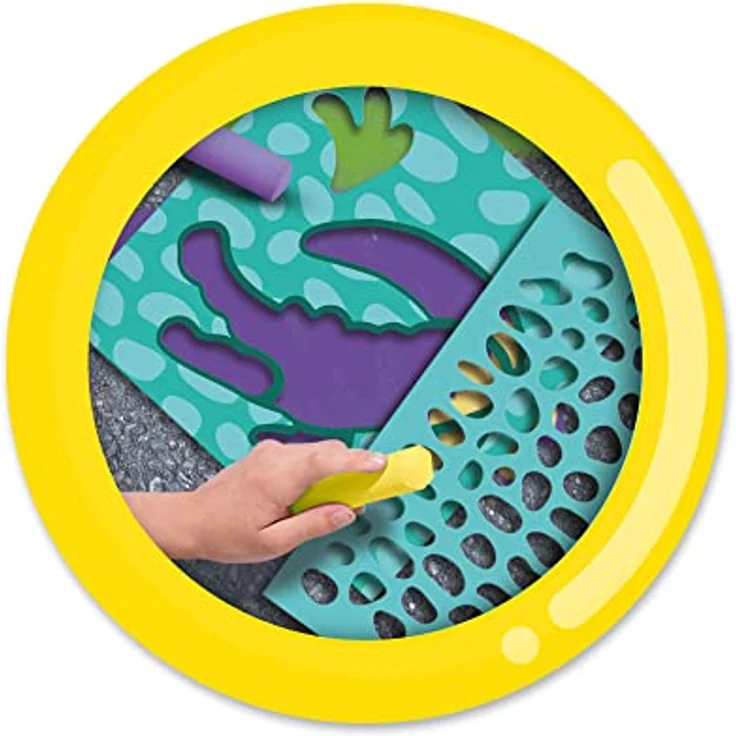 SES creative 02204 - Kreidestifte Safari, Straßenmalkreide in 6 Farben, 4 Tierschablonen aus Plastik, komplettes Set mit kräftigen Farben – Bild 5