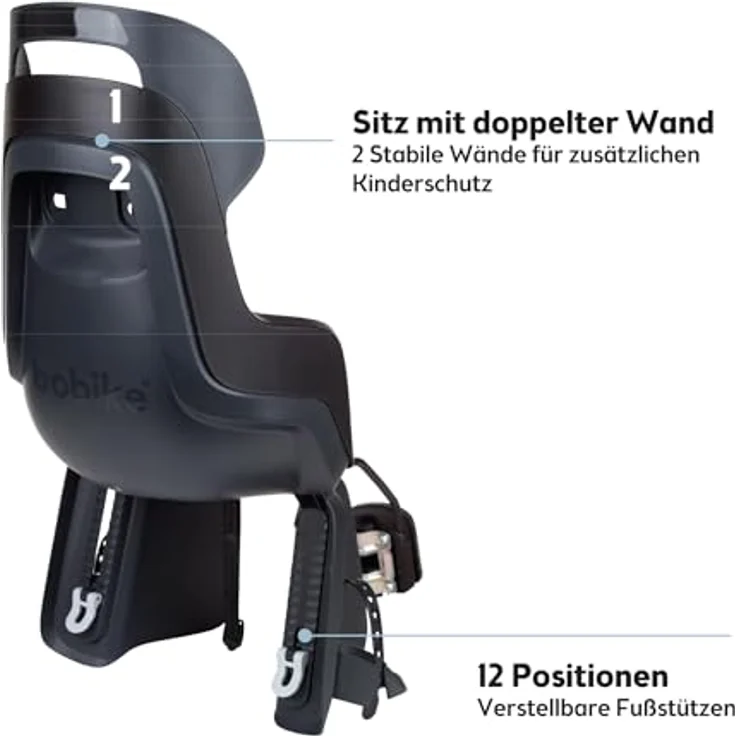 Bobike Fahrradkindersitz GO Kindersitz für Hinten mit Rahmenbefestigung 75101158 bis 6 Jahre, verstärkte doppelwandige Schale, Sicherheitsreflektor, Niederländisches Design – Bild 6
