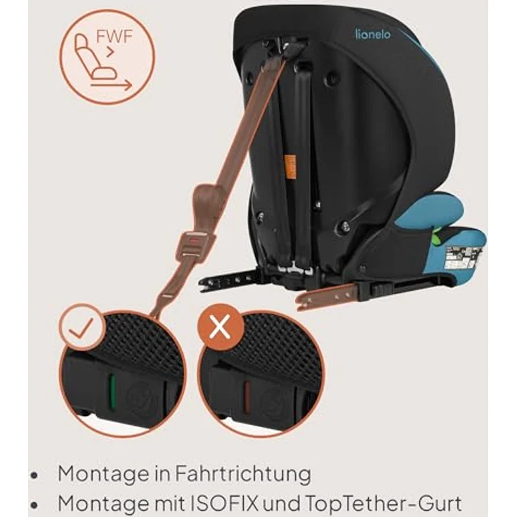 lionelo Autokindersitz LEVI FIX I-SIZE, 76-150 cm, mit Isofix, TopTether, Dri-Seat und verstellbarer Kopfstütze – Bild 3