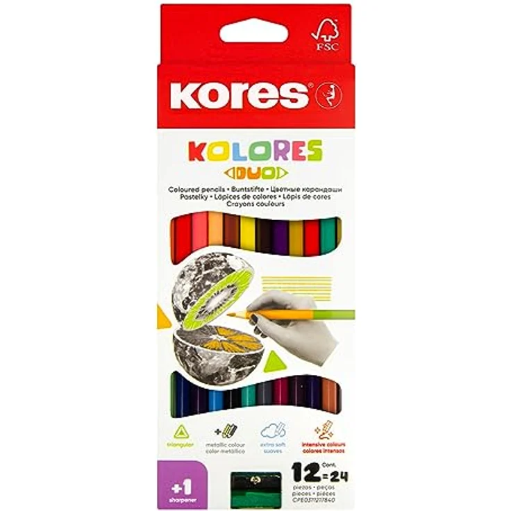 Korbo Kores Duo Buntstifte, 12 Stifte in 24 Farben, 3-kant, inkl. Spitzer – Bild 1