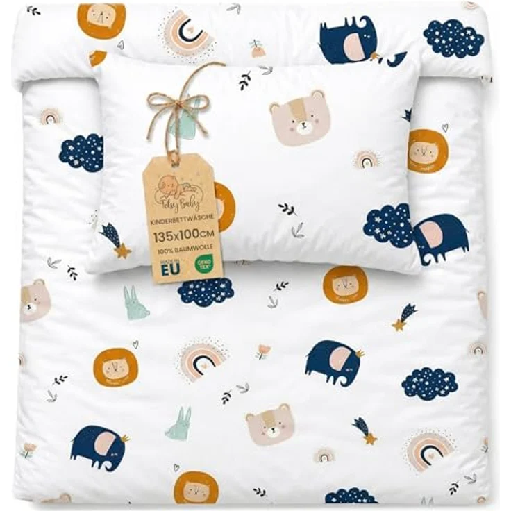 Totsy Baby Kinderbettwäsche Set 100x135 cm, Wende-Bettbezug und Kissenbezug 40x60 cm, Oeko-Tex zertifizierte Baumwolle, für Jungen und Mädchen – Bild 1