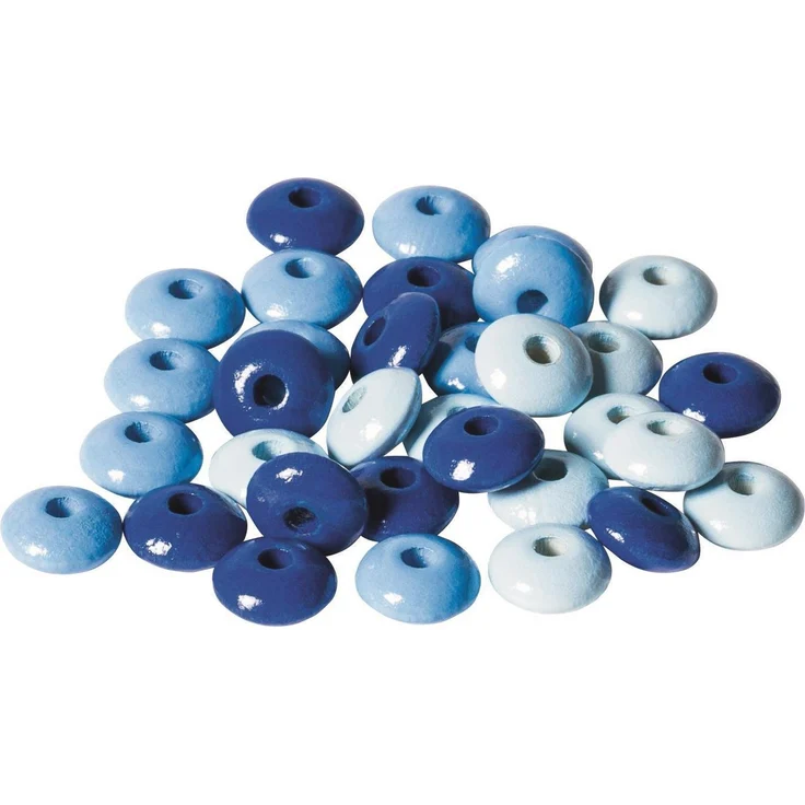 Knorr Prandell Bastelperlen Holzlinse10 blau FSC, 33 Stück aus Buchenholz, Ø 10 mm, geeignet für Schnullerketten. – Bild 1