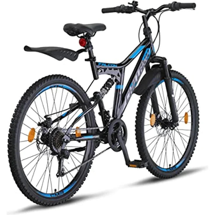 Chillaxx Bike Falcon Premium Mountainbike in 24 und 26 Zoll - Fahrrad für Jungen, Mädchen, Damen und Herren - Scheibenbremse- 21 Gang-Schaltung - Vollfederung (26 Zoll, Schwarz-Blau Disc-Bremse) – Bild 3