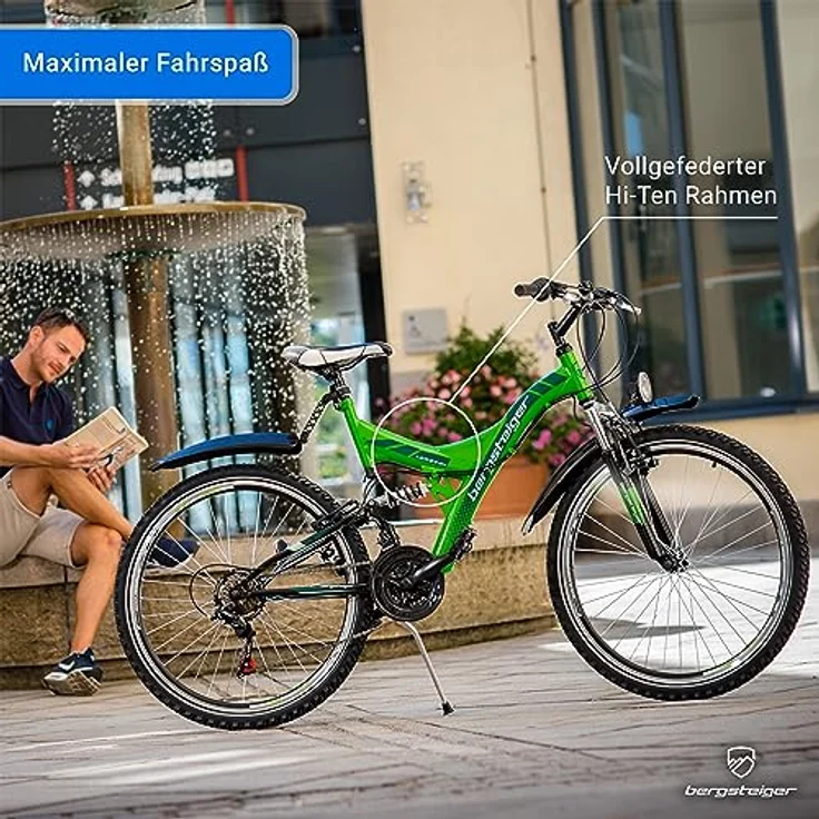 bergsteiger Mountainbike Memphis 26 Zoll, 21 Gang Shimano Tourney RD-TZ50 Schaltwerk, Damen, Herren, V-Brakes, in sportlichem Design für maximale Sicherheit und Fahrspaß, blau – Bild 3