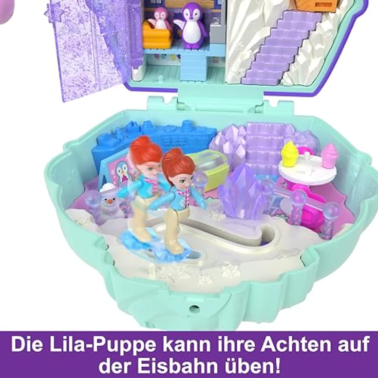 Polly Pocket Winterliche Pinguin Schatulle, Spielset mit 2 Puppen, 12 Accessoires und 6 Winter-Elementen, inklusive Schneemann und Iglu-Rutsche, für Kinder ab 4 Jahren, HRD34 – Bild 3