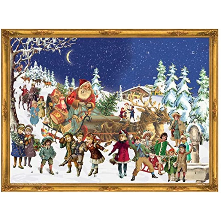 Nostalgischer Adventskalender / Weihnachtskalender für Kinder und Erwachsene mit Glitzer "Nikolaus im Schnee"