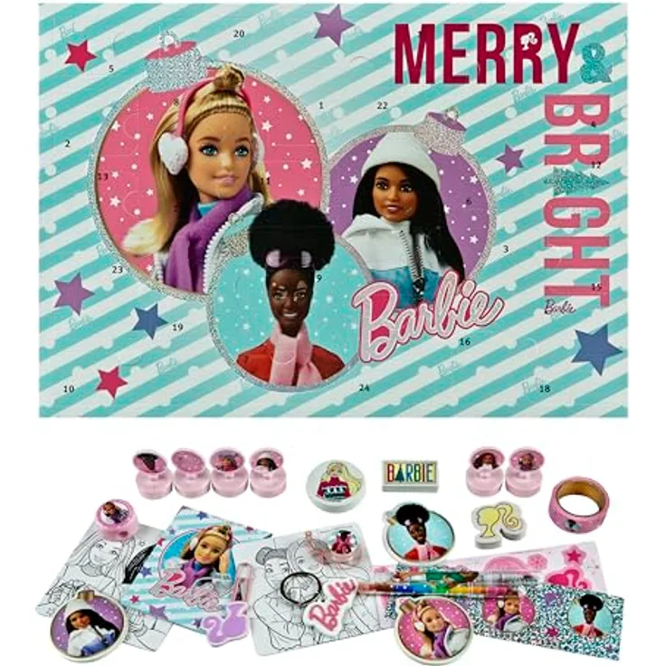 Undercover Barbie Adventskalender für Kinder - Gefüllt mit 24 Schreibwaren Überraschungen und kleinen Spielzeugen, mit Barbie Motiv, im Maße ca. 45 x 32 x 3 cm