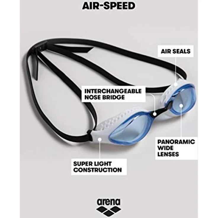 arena Air-Speed Anti-Fog Wettkampf Schwimmbrille Unisex für Erwachsene, Schwimmbrille mit breiten Gläsern, UV-Schutz, 3 austauschbare Nasenstege, Air-Seals Dichtungen – Bild 3