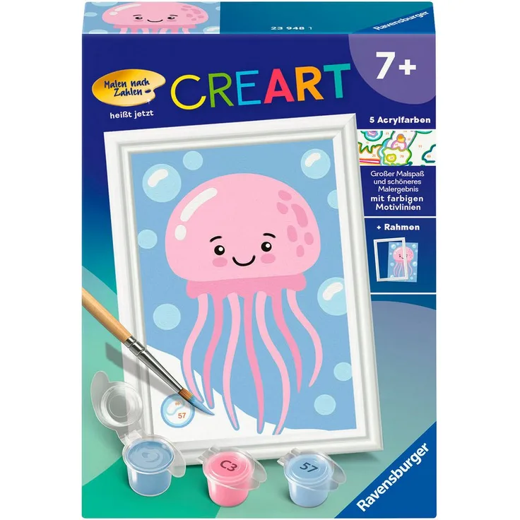 Ravensburger Malen nach Zahlen CreArt, Fröhliche Qualle, Acrylfarben inklusive