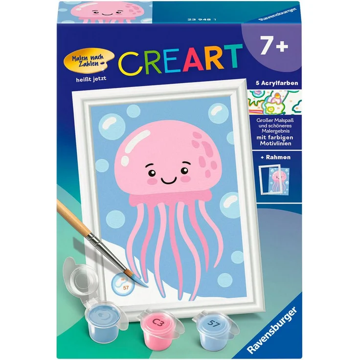 Ravensburger Malen nach Zahlen CreArt, Fröhliche Qualle, Acrylfarben inklusive – Bild 1