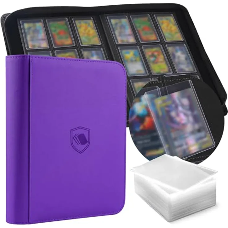 khlerox Toploader Sammelkarten Album für 360 Karten, inklusive 108 Toploaders und 150 Kartenhüllen, wasserabweisend, schwarz