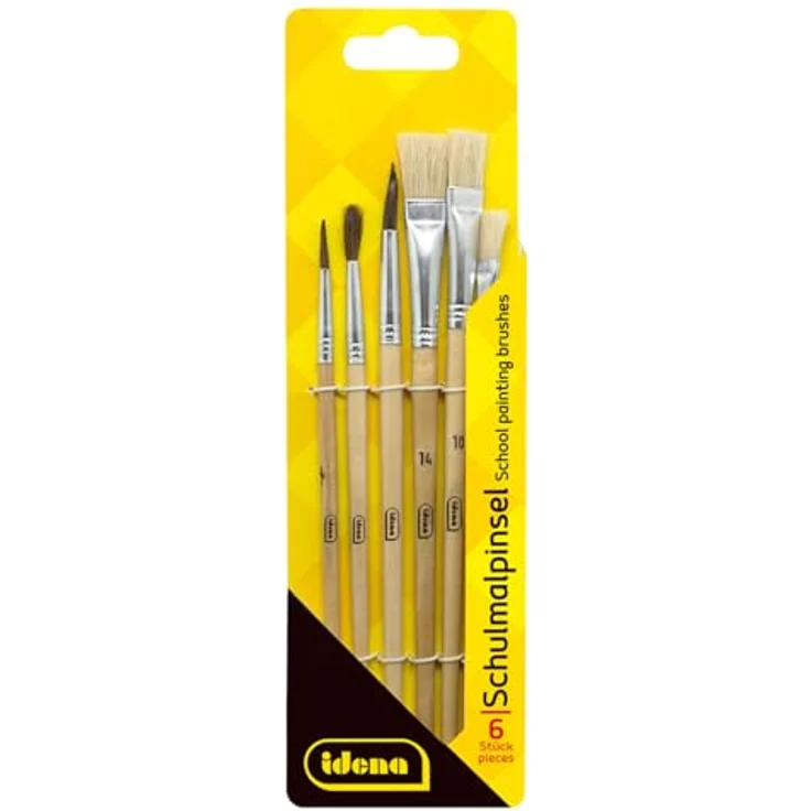 Idena Malpinsel Idena 60104, Schulpinsel Set in 6 Größen mit 3 Rundpinsel & 3 Borstenpinsel, unlackiertes Holz – Bild 2