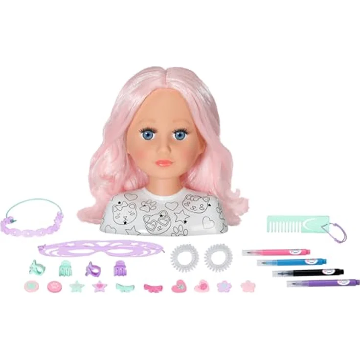 Baby Born Frisierkopf Stylingkopf Kreativ, mit Zubehör und langem rosa Haar – Bild 2