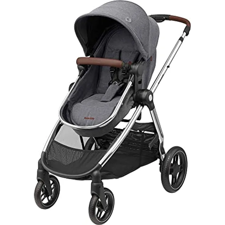 Maxi-Cosi Zelia Luxe 2-in-1-Kinderwagen, wendbarer Sitz, einhändig zusammenklappbar, geeignet von Geburt bis 4 Jahre, 0-22 kg, Twilllic Grey, großer Einkaufskorb