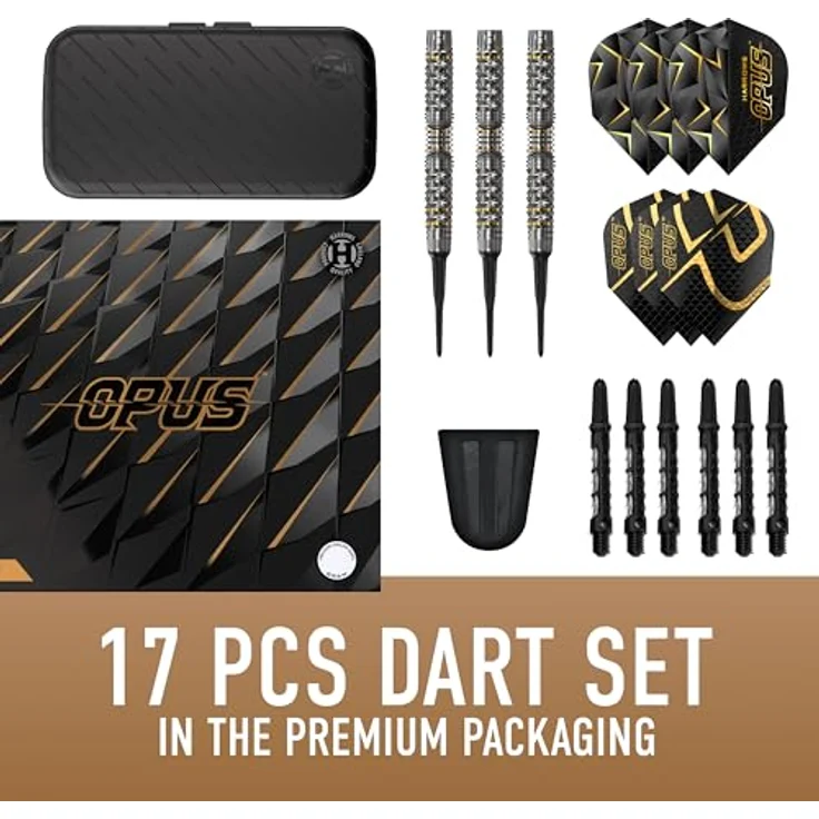 Harrows Opus Dart-Set, 90% Wolfram Soft-Tip, 16-teilig mit Carbon ST Schäften und Opus Flights, GRATIS Slimcase-Dart-Tasche (18g) – Bild 2