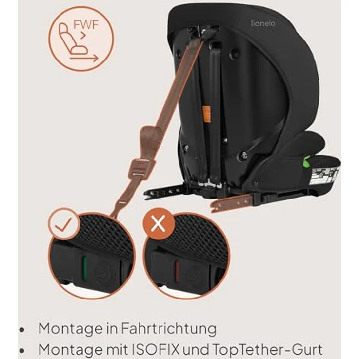 lionelo Autokindersitz LEVI FIX I-SIZE, geeignet für Kinder von 76-150 cm, Dri-Seat, ISOFIX, TopTether, 10-fach verstellbare Kopfstütze – Bild 3