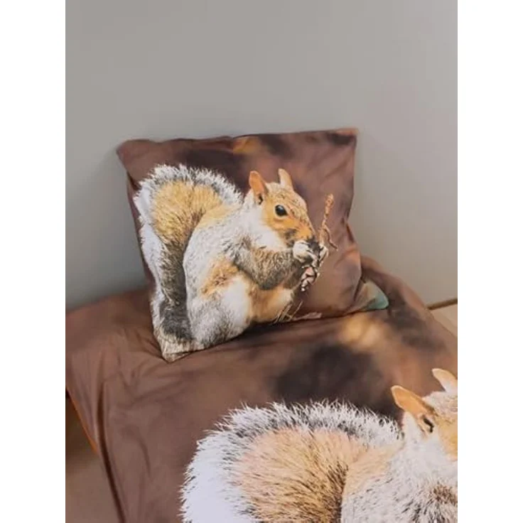 BrandMac Bettwäsche Set mit Eichhörnchen 135 x 200 cm 80 x 80 cm 100% Baumwolle, Kinderbettwäsche in atmungsaktiver Baumwolle mit hochwertigem Eichhörnchen-Druck, farbenfroh – Bild 5
