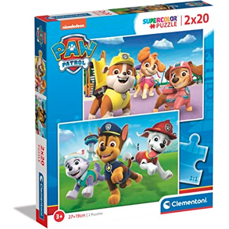Clementoni 24800 Supercolor Puzzle Paw Patrol - 2 Puzzle Mit 20 Teile Ab 3 Jahren, Buntes Kinderpuzzle Mit Besonderer Leuchtkraft & Farbintensität, Geschicklichkeitsspiel Für Kinder
