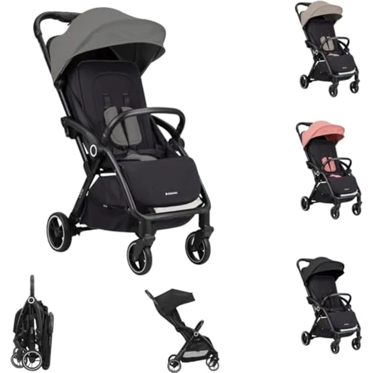 Kikkaboo Kinderwagen Buggy Ciela 22 kg faltbar 360-Grad-Drehung Vorderräder Gurt, Farben:grau