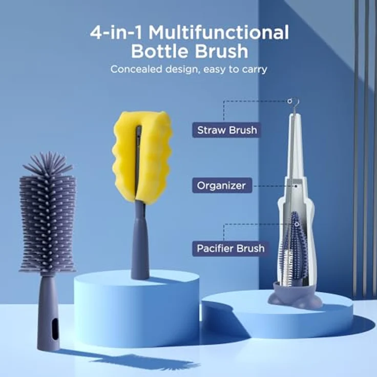 AiQInu Baby Flaschenbürste Set, Silikon 4-in-1 mit 360°-Reinigung, BPA-frei, inklusive weicher Bürste und Nippelbürsten, ideal für Baby-Nippel und Flaschen – Bild 2