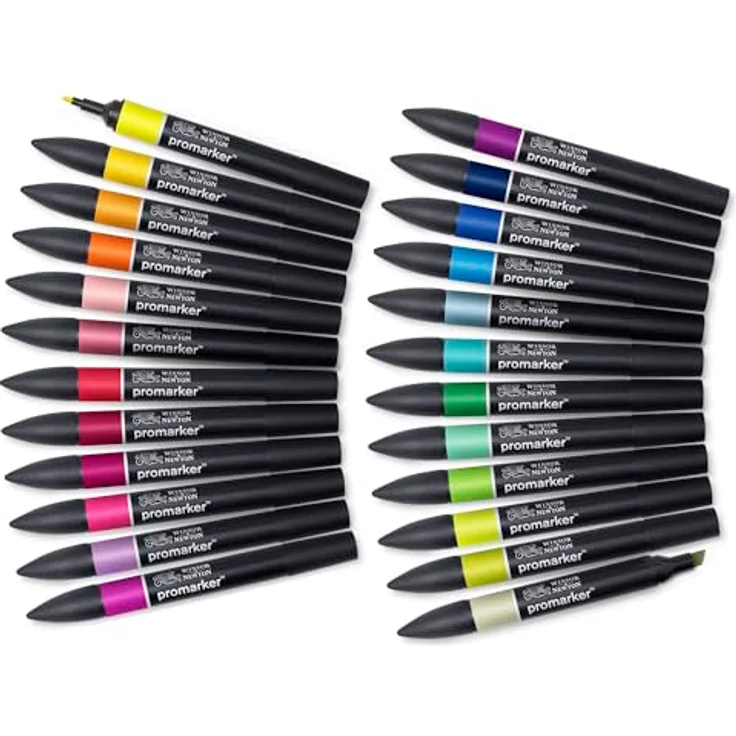 Winsor & Newton ProMarker 0290030, 24er Set Layoutmarker mit 2 Spitzen (fein & breit), brillante Farben im praktischen Wallet – Bild 3