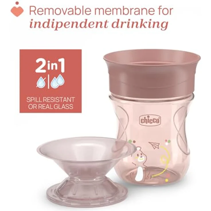 Chicco Perfect First Baby Trinklernbecher 200 ml, 360° Silikonventil, ergonomische Trinkhilfe mit abnehmbaren Griffen, BPA-frei, Rosa – Bild 5