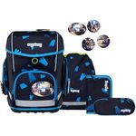 ergobag cubo Set 5-teilig, ergonomischer Schulrucksack für 1. Klasse, wasserfest, standfest, mit individuellen Kletties, für Jungen und Mädchen