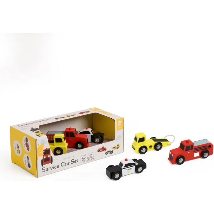 Classic World Spielzeug-Auto Set Retro Holzautos, 3 Stück Einsatzfahrzeuge aus FSC-zertifiziertem Ahornholz, ab 18 Monaten