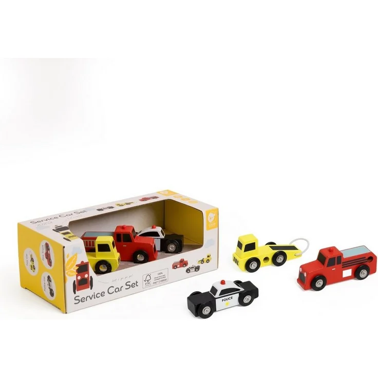 Classic World Spielzeug-Auto Set Retro Holzautos, 3 Stück Einsatzfahrzeuge aus FSC-zertifiziertem Ahornholz, ab 18 Monaten