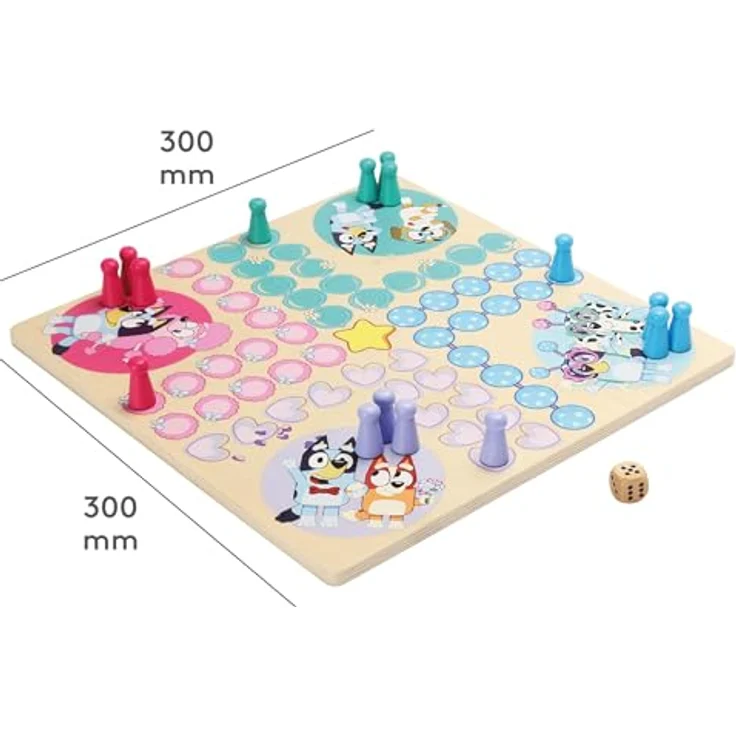 Micki Holzspiel „Mäusedorf“ von Bluey, lustiges Ludo-Spiel für Kinder mit 16 Spielfiguren in 4 Farben und Würfel – Bild 4