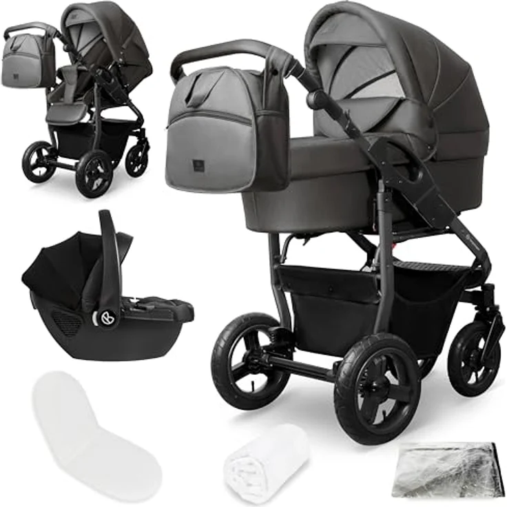 Bergsteiger Capri Kombikinderwagen 3-in-1, Babywanne, Sportsitz & i-Size Babyschale mit Luftreifen, Federung, höhenverstellbarem Griff, faltbar, Zubehör – Bild 1