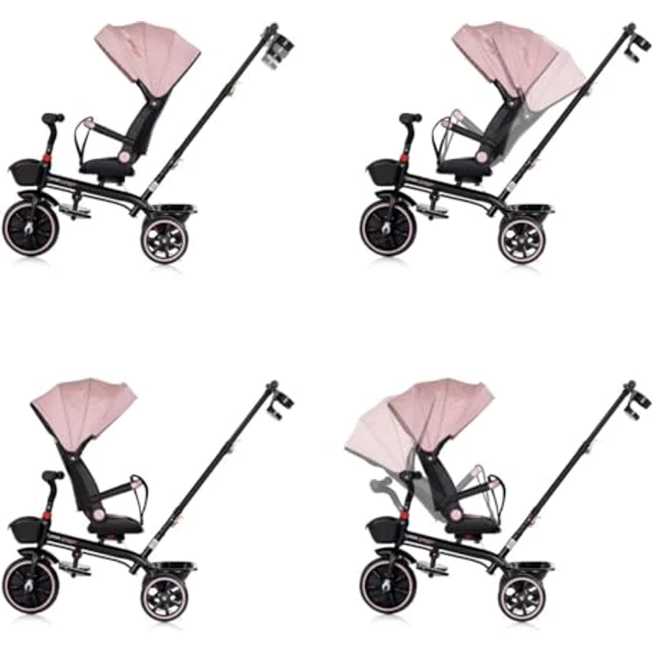 Chipolino Tricycle Max Sport 2 in 1, Dreirad mit 360° drehbarem Sitz, Becherhalter und klappbarem Verdeck, rosa schwarz – Bild 5