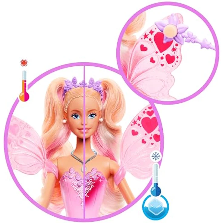 Barbie Anziehpuppe Barbie Fee mit Farbwechseleffekt, Magische Verwandlung von Rosa zu Rot – Bild 4