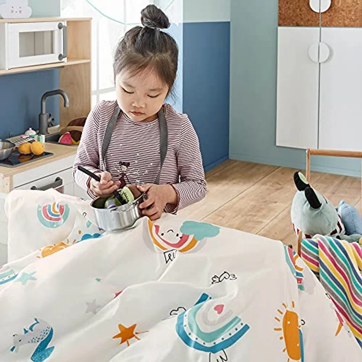 s.Oliver Kinderbettwäsche Einhorn 135x200 cm - 100% Baumwolle, praktischer Reißverschluss & maschinenwaschbar, Bettwäsche für Kinder Regenbogen 2tlg. bunt – Bild 2